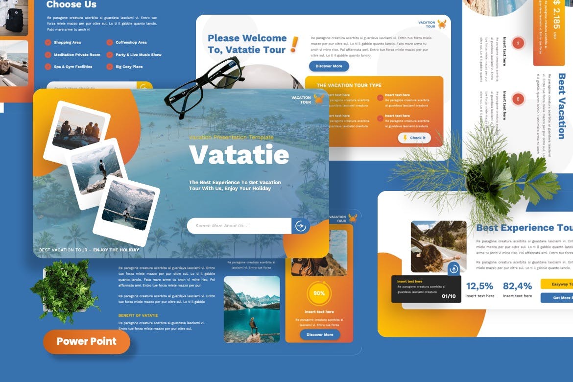 度假假期PPT幻灯片模板素材 Vatatie – Vacation Powerpoint Template 幻灯图表 第1张