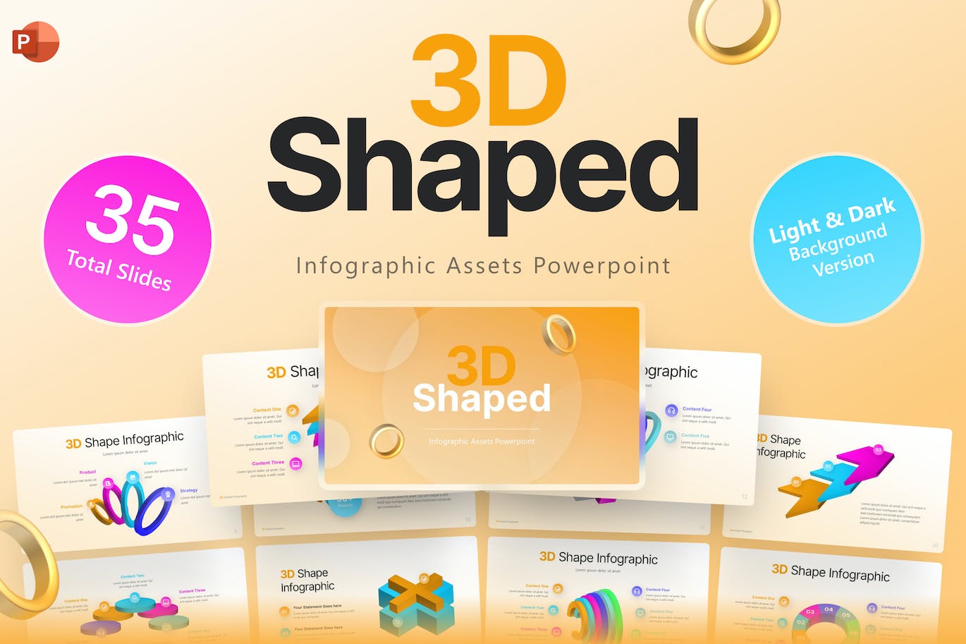 3D形状信息图表PPT幻灯片模板 3D Shape Infographic PowerPoint Template 幻灯图表 第1张
