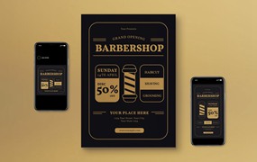 理发店盛大开业传单设计模板 Grand Opening Barbershop Flyer Shop
