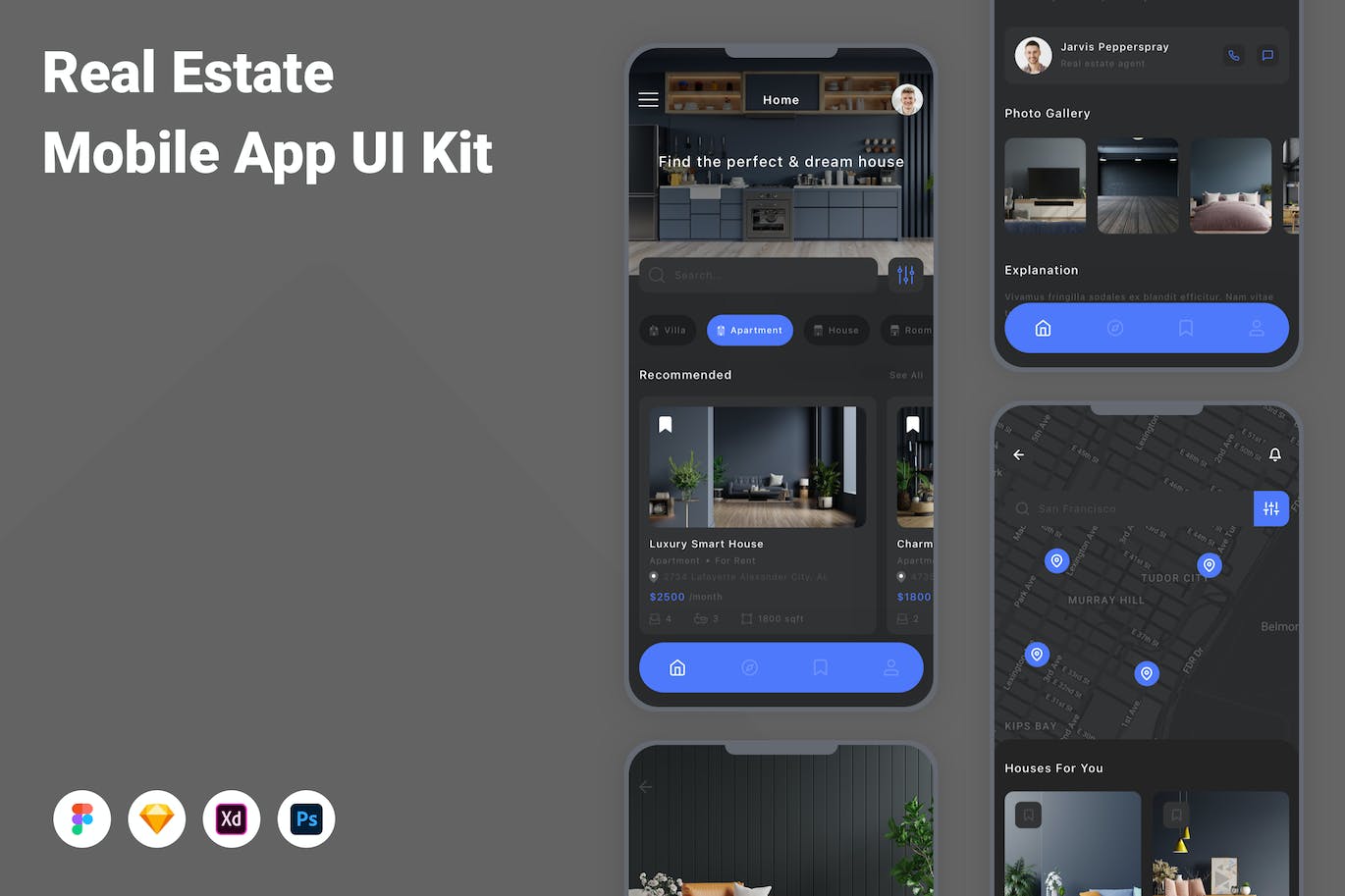 地产业务App应用程序UI设计模板套件 Real Estate Mobile App UI Kit APP UI 第1张