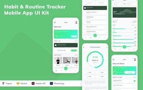 生活习惯和日常追踪App应用程序UI设计模板套件 Habit & Routine Tracker Mobile App UI Kit