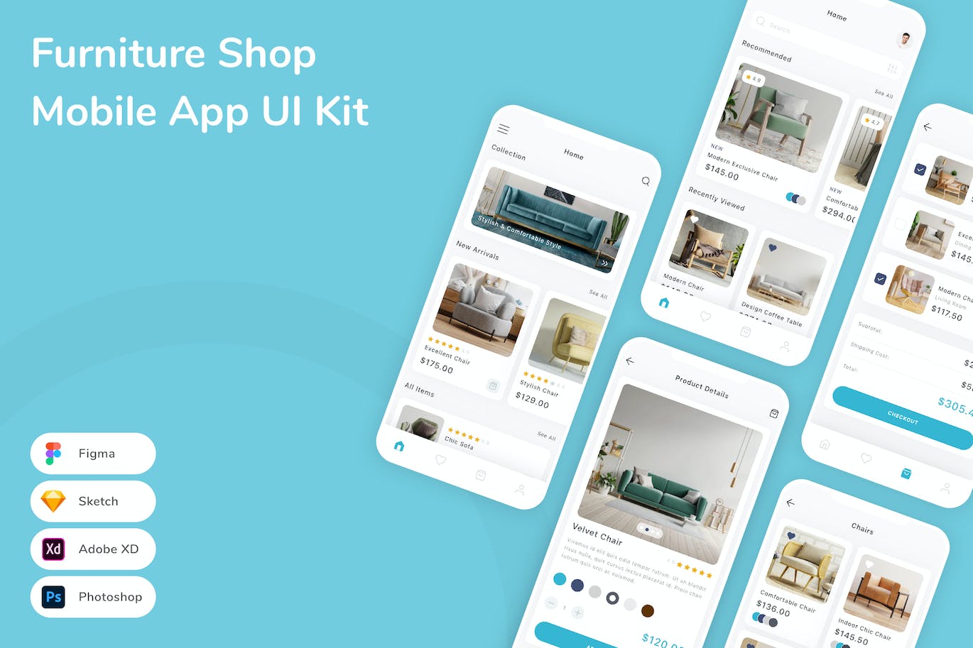 家具店App应用程序UI设计模板套件 Furniture Shop Mobile App UI Kit APP UI 第1张