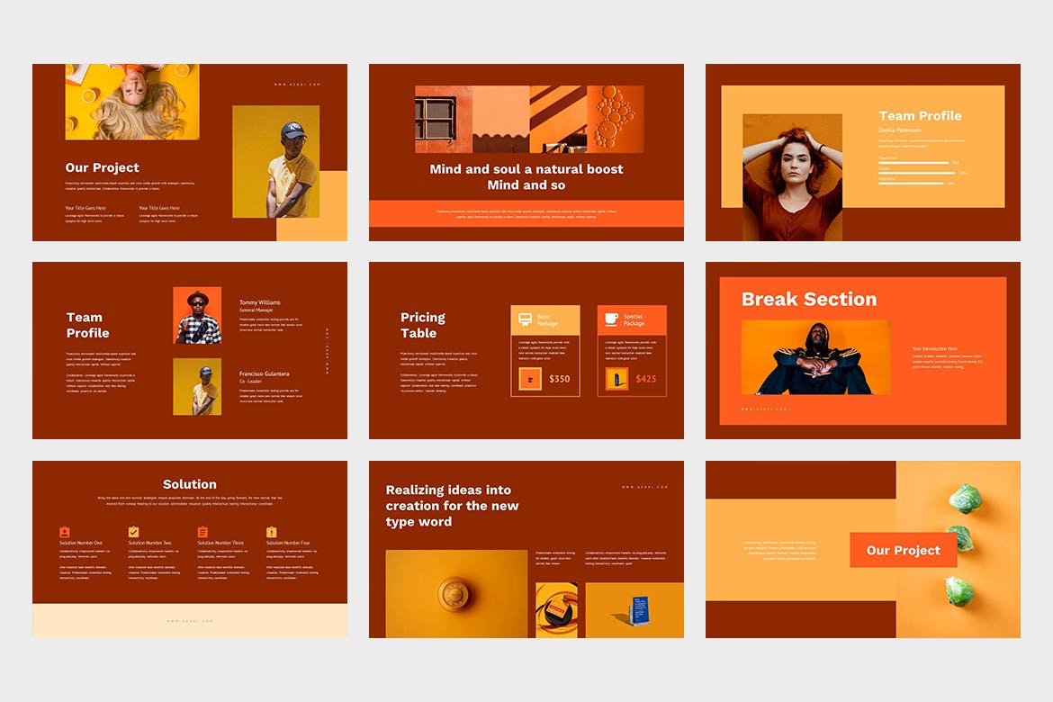 创意橙色主题PPT幻灯片模板下载 Azkei : Creative Orange Powerpoint Template 幻灯图表 第7张