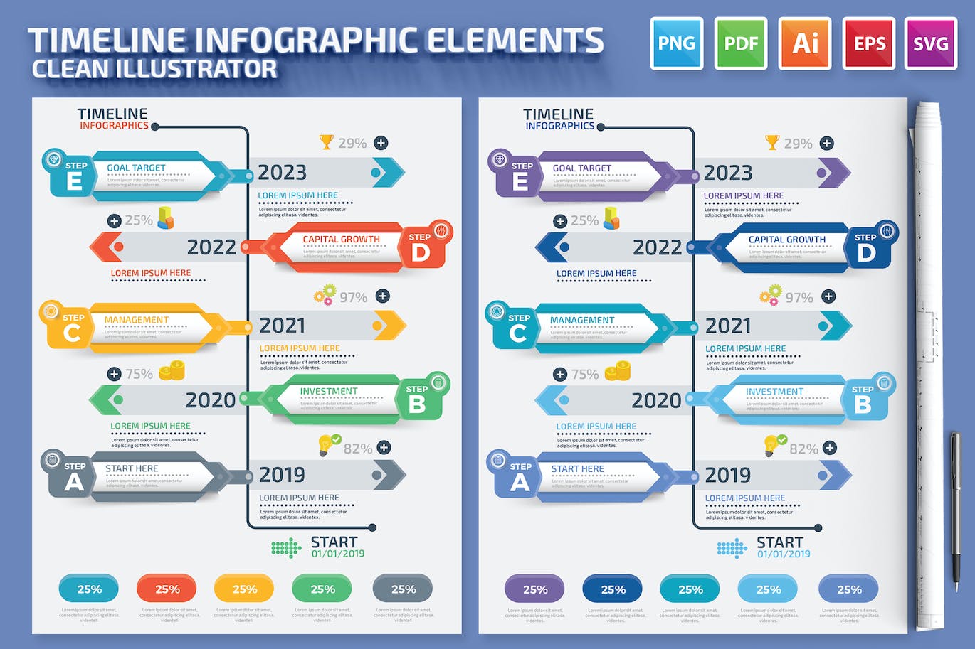 年份时间信息图表设计模板 Timeline Infographics Design 幻灯图表 第1张