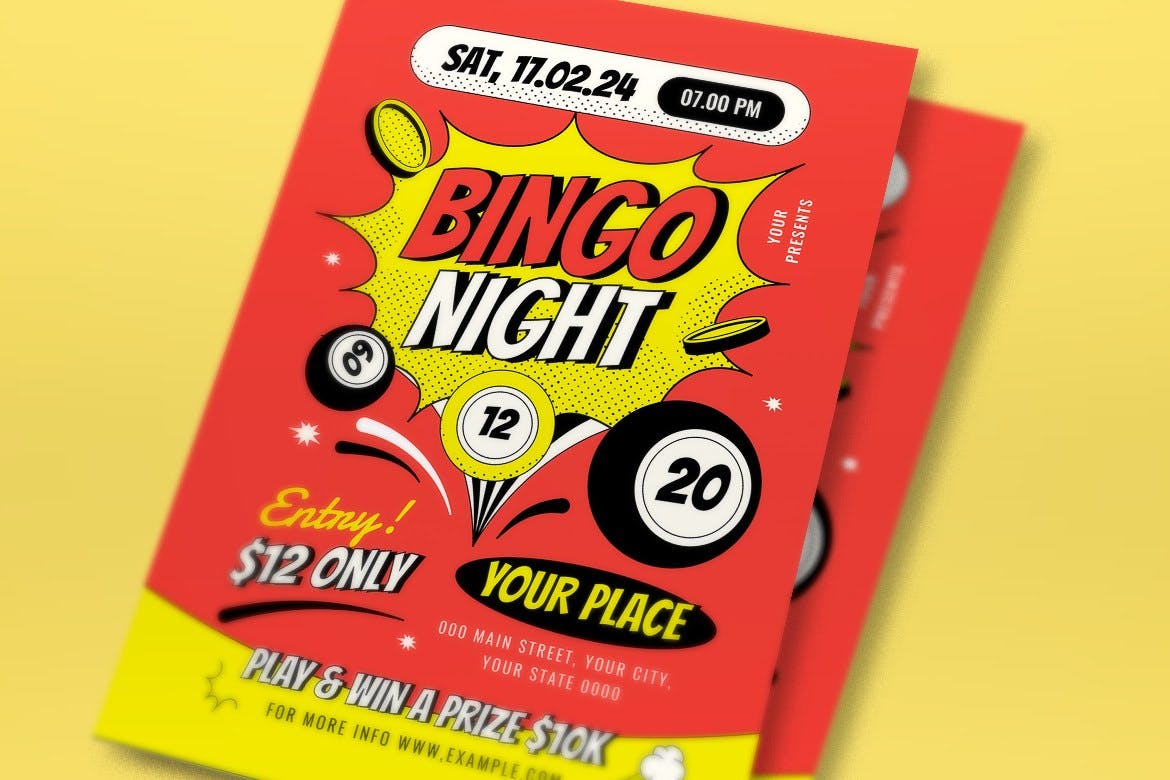 红色波普艺术宾果之夜海报设计模板 Red Pop Art Bingo Night Flyer Set 设计素材 第2张