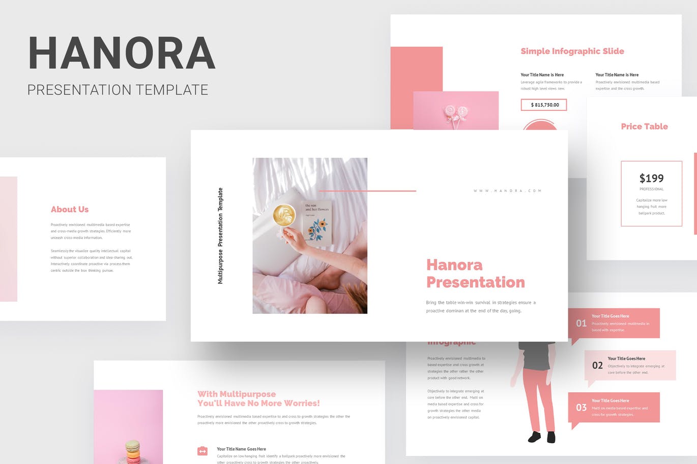 多用途粉色PPT设计模板 Hanora – Multipurposes Pink Powerpoint Template 幻灯图表 第1张