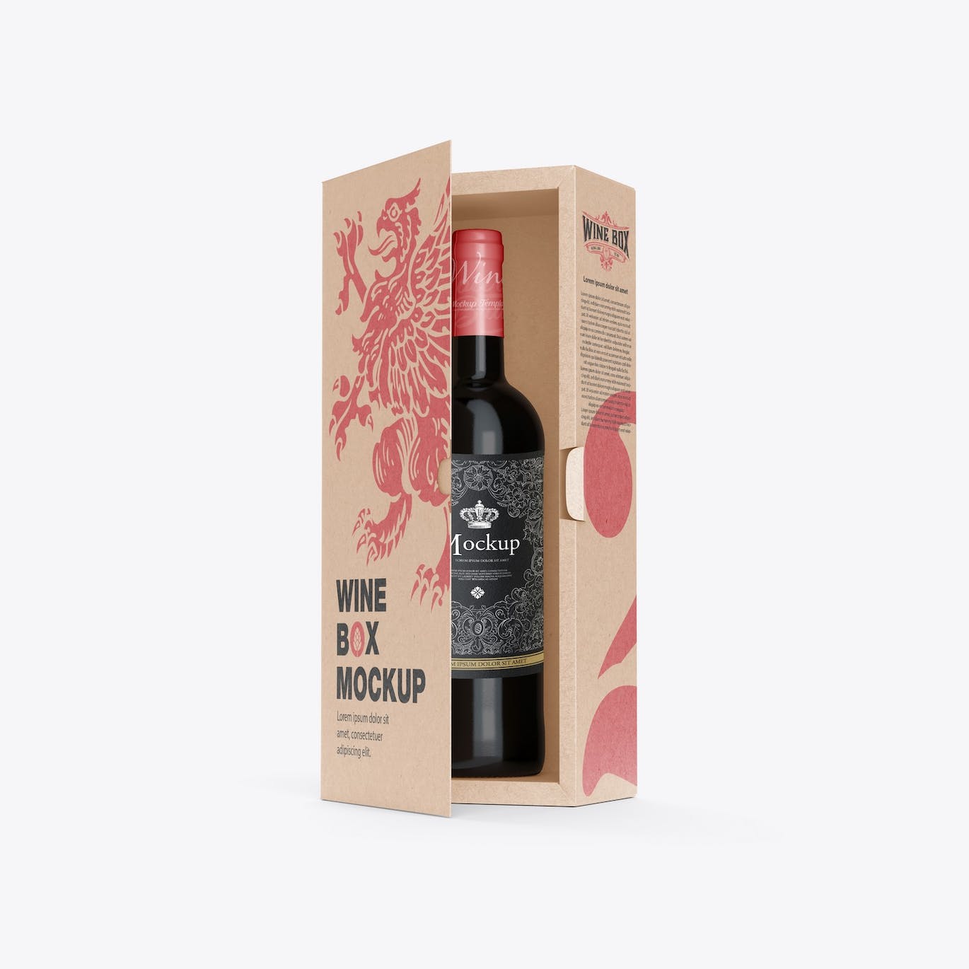 红酒酒瓶纸礼盒品牌包装设计样机 Box with Wine Bottle Mockup 样机素材 第6张