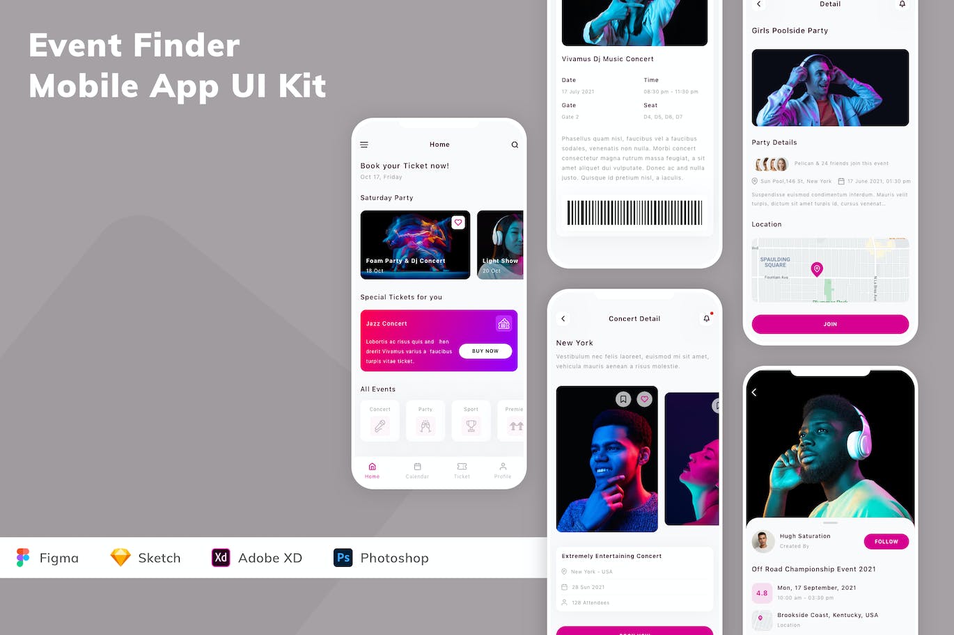 活动查找应用程序App界面设计UI套件 Event Finder Mobile App UI Kit APP UI 第1张