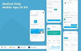 医疗帮助App应用程序UI设计模板套件 Medical Help Mobile App UI Kit