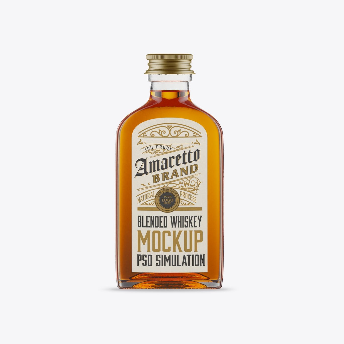 扁平威士忌玻璃瓶设计样机 Flat Whiskey Glass Bottle Mockup 样机素材 第2张