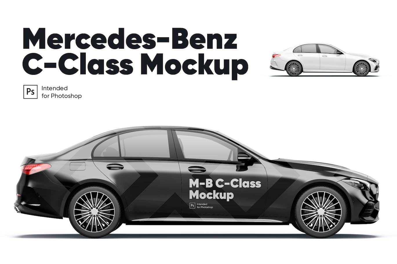 梅赛德斯奔驰C级轿车车身广告设计样机 Mercedes-Benz C-Class Mockup 样机素材 第1张