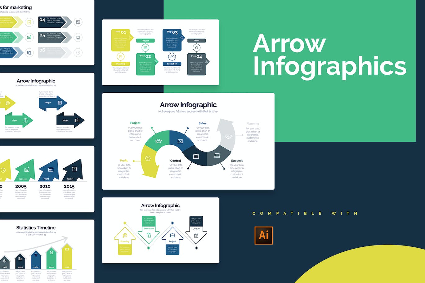 箭头工具信息图表设计AI矢量模板 Business Arrow Illustrator Infographics 幻灯图表 第1张