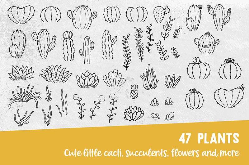 植物和盆栽卡通线描画Procreate笔刷 笔刷资源 第7张