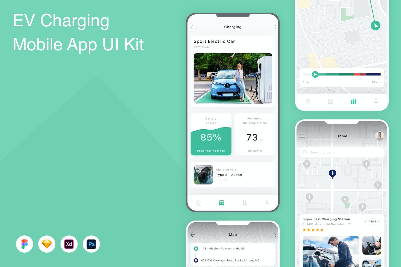 汽车充电桩App应用程序UI设计模板套件 EV Charging Mobile App UI Kit APP UI 第1张
