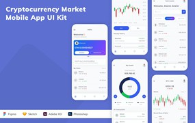 加密货币市场App手机应用程序UI设计素材 Cryptocurrency Market Mobile App UI Kit