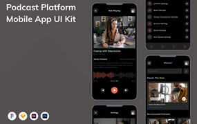 播客平台App应用程序UI设计模板套件 Podcast Platform Mobile App UI Kit