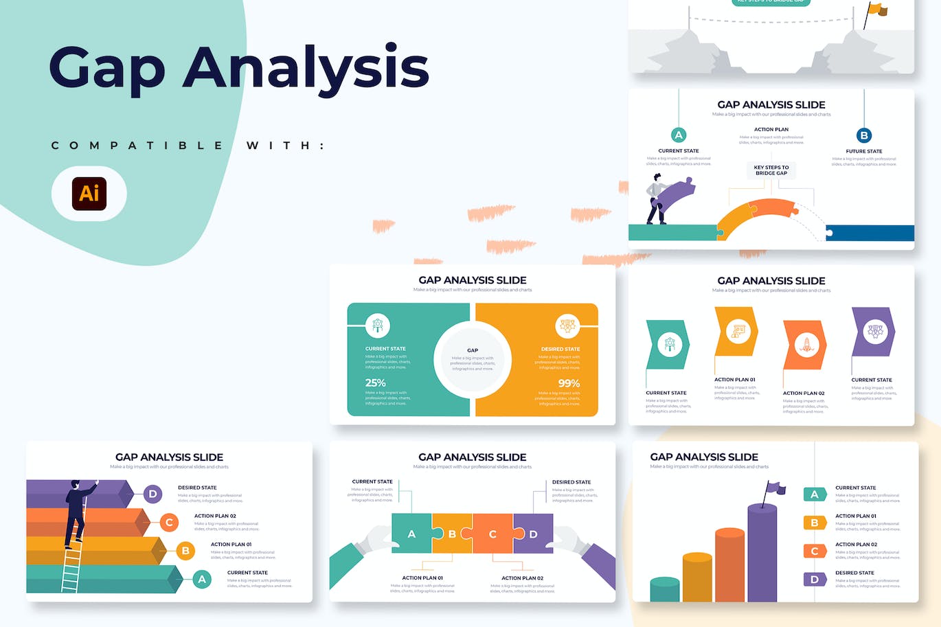 差距分析信息图表矢量模板 Business Gap Analysis Illustrator Infographics 幻灯图表 第1张
