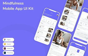 正念冥想应用程序App界面设计UI套件 Mindfulness Mobile App UI Kit