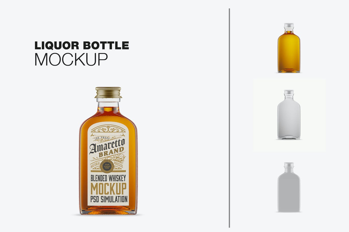 扁平威士忌玻璃瓶设计样机 Flat Whiskey Glass Bottle Mockup 样机素材 第1张