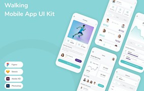 跑步运动App手机应用程序UI设计素材 Walking Mobile App UI Kit