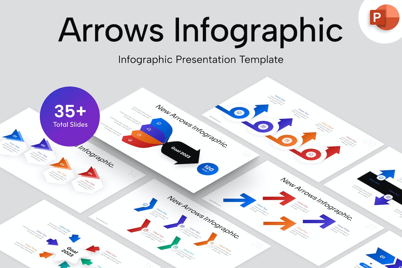箭头信息图表PowerPoint演示文稿模板 Arrows Infographic PowerPoint Template 幻灯图表 第1张