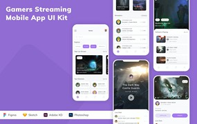 游戏玩家流媒体App应用程序UI设计模板套件 Gamers Streaming Mobile App UI Kit
