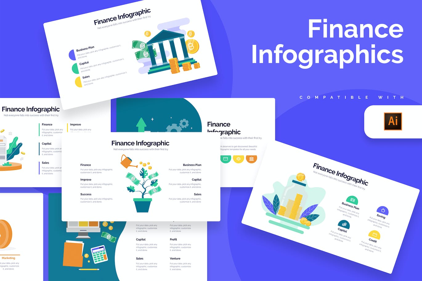 金融业务发展信息图表设计AI矢量模板 Business Finance Illustrator Infographics 幻灯图表 第1张
