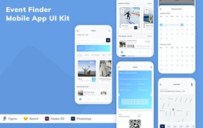 事件活动查找App应用程序UI设计模板套件 Event Finder Mobile App UI Kit