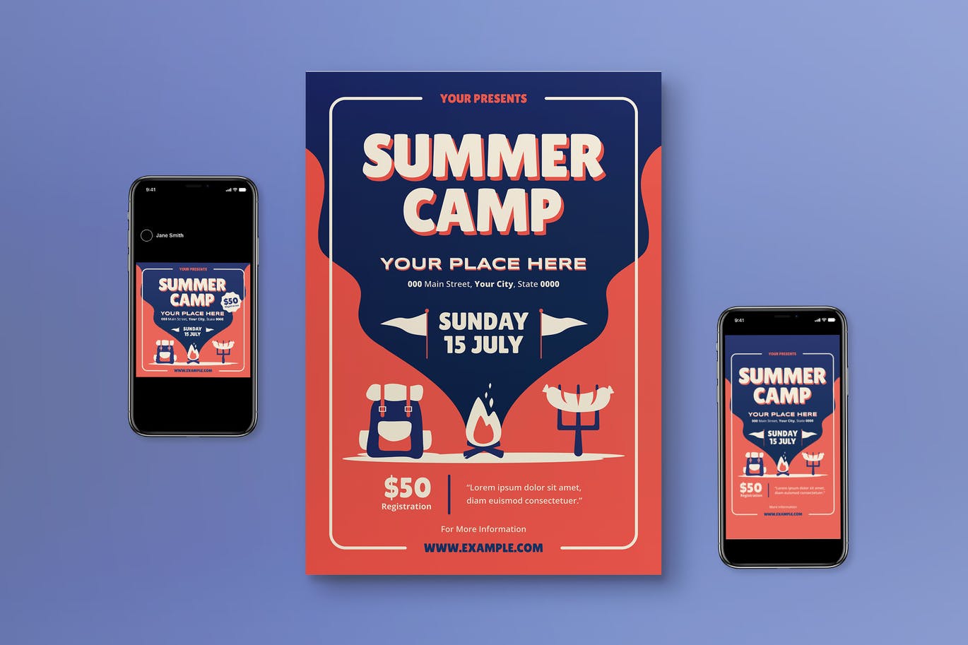 夏令营传单设计 Sumer Camp Flyer Set 设计素材 第1张