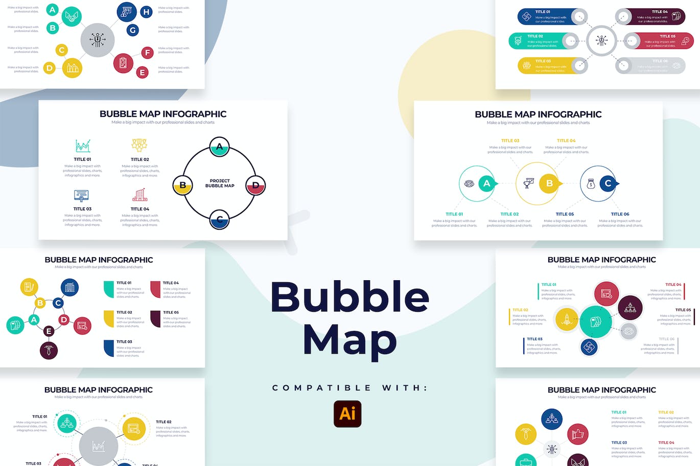 气泡图形信息图表设计AI矢量模板 Business Bubble Map Illustrator Infographics 幻灯图表 第1张