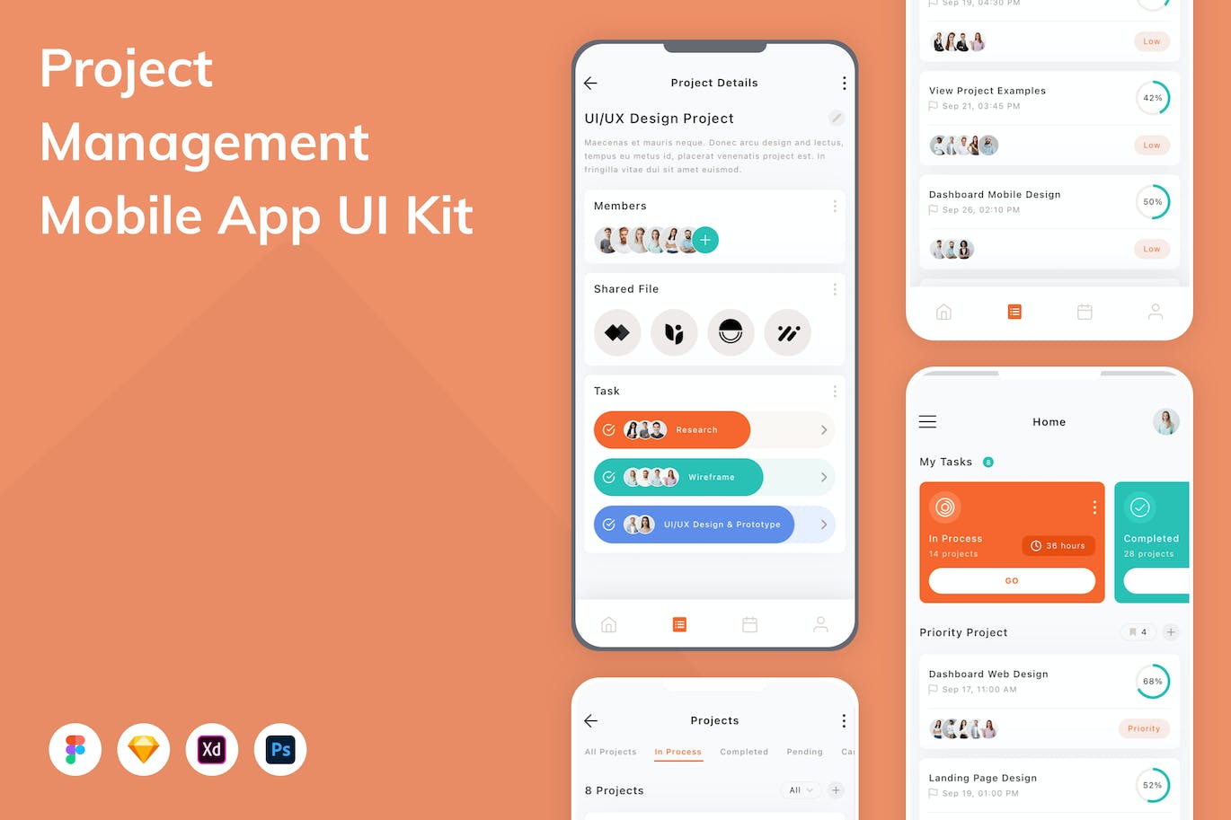 项目管理应用程序App界面设计UI套件 Project Management Mobile App UI Kit APP UI 第1张