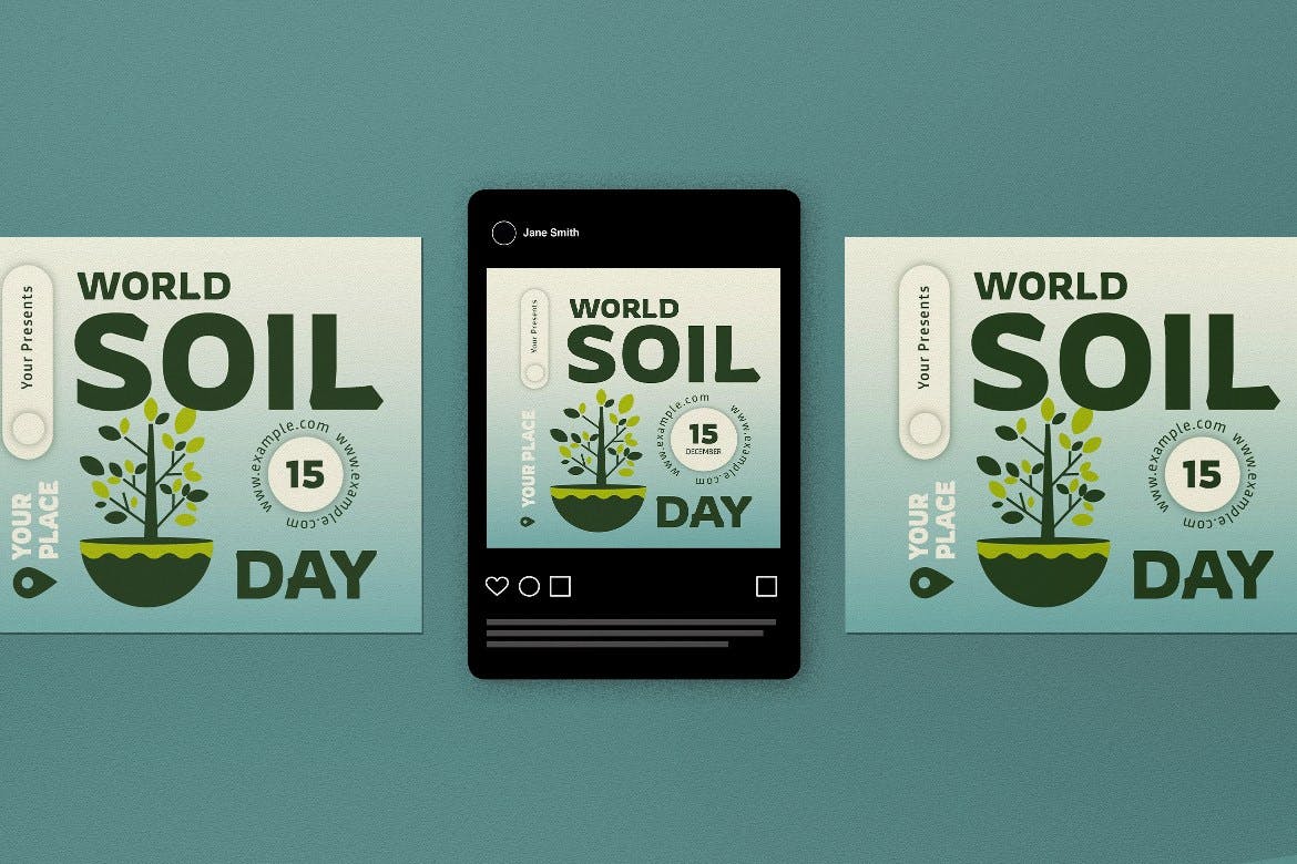 蓝色梯度渐变世界土壤日传单海报设计 Blue Gradient World Soil Day Flyer Set 设计素材 第4张
