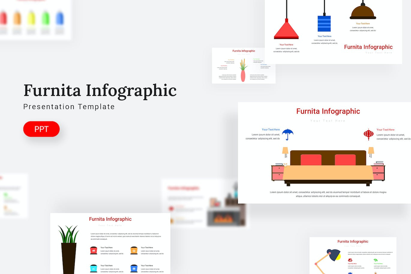 家具元素信息图表PPT幻灯片模板 Furnita Infographic – Powerpoint Template 幻灯图表 第1张