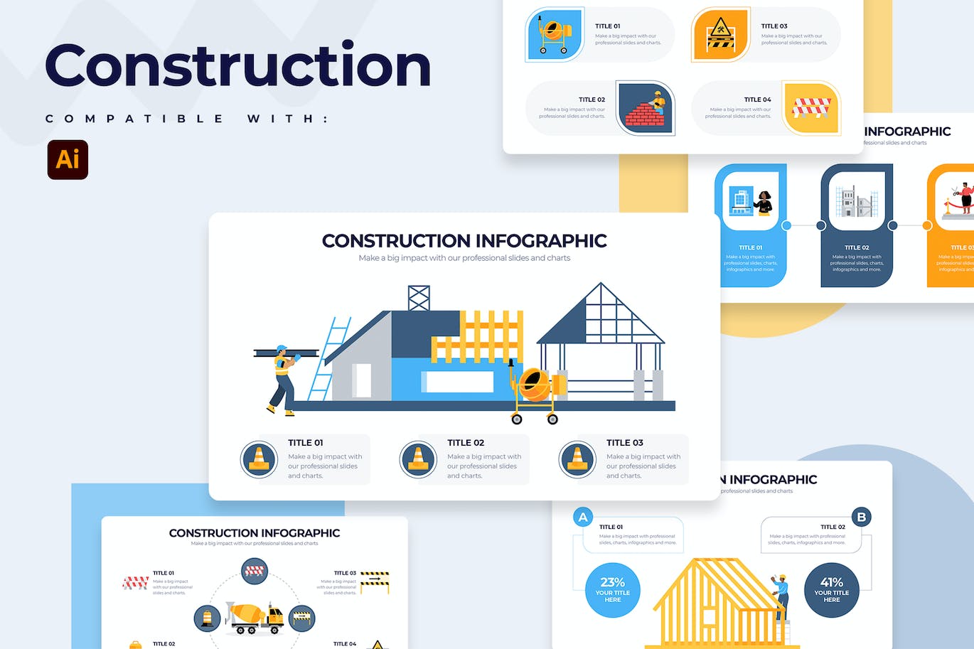 现代建筑信息图表矢量模板 Business Construction Illustrator Infographics 幻灯图表 第1张