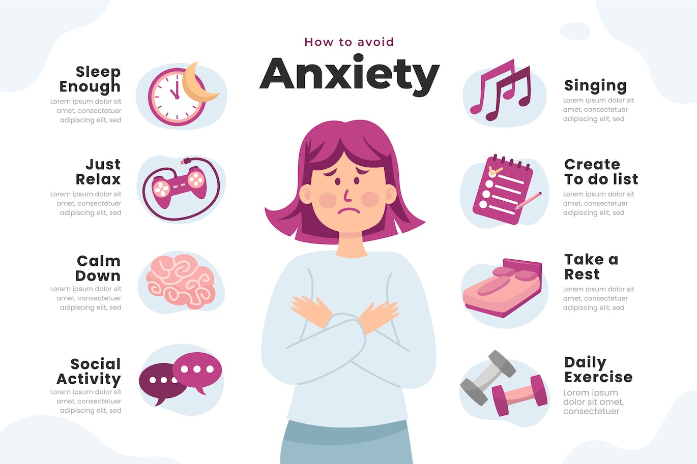 心理健康焦虑信息图表模板 Mental Health Anxiety Infographic 幻灯图表 第1张