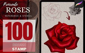 100个玫瑰花纹身图案Procreate笔刷