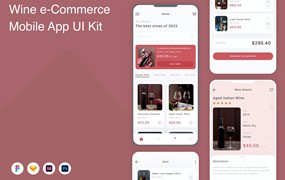 葡萄酒电子商务App应用程序UI设计模板套件 Wine e-Commerce Mobile App UI Kit