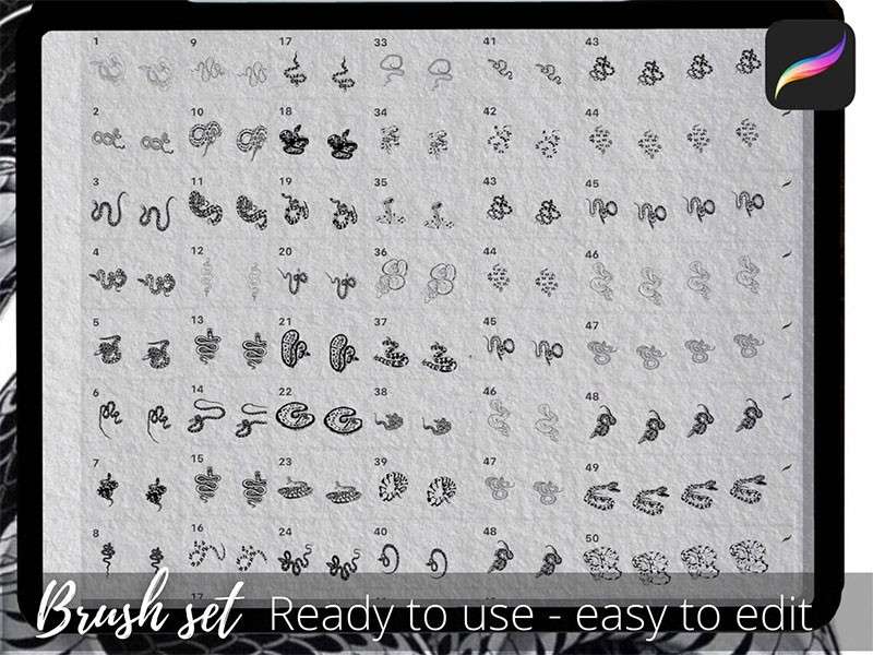 50个蛇形纹身图案Procreate笔刷 笔刷资源 第3张