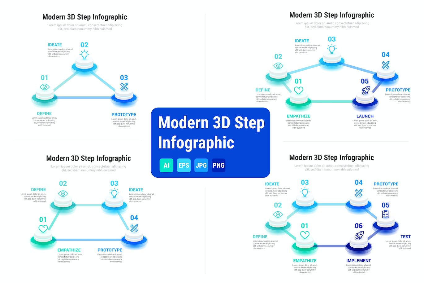 现代3D步骤信息图表设计模板 Modern 3D Step Infographic 幻灯图表 第1张