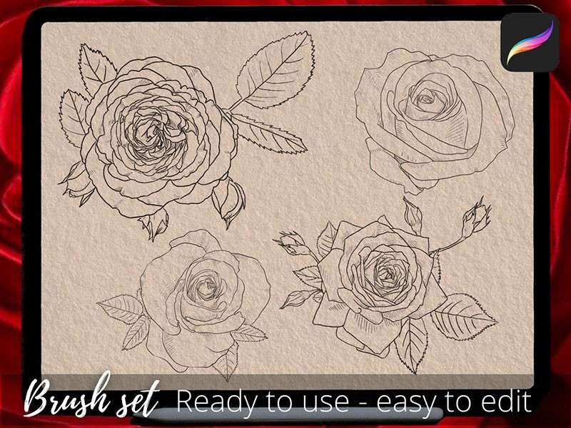 100个玫瑰花纹身图案Procreate笔刷 笔刷资源 第2张