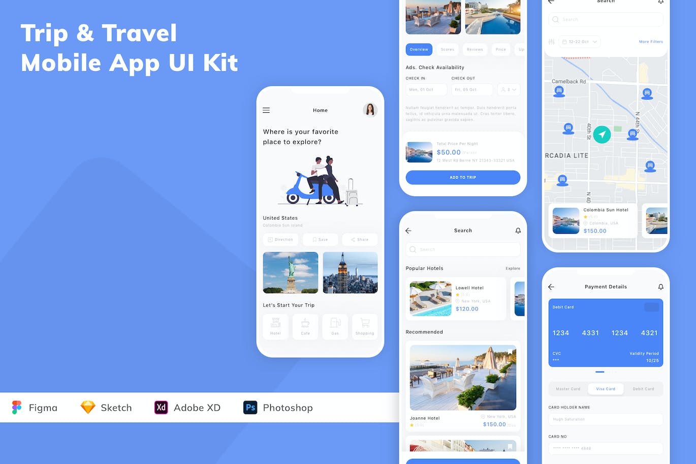 旅游旅行App应用程序UI设计模板套件 Trip & Travel Mobile App UI Kit APP UI 第1张