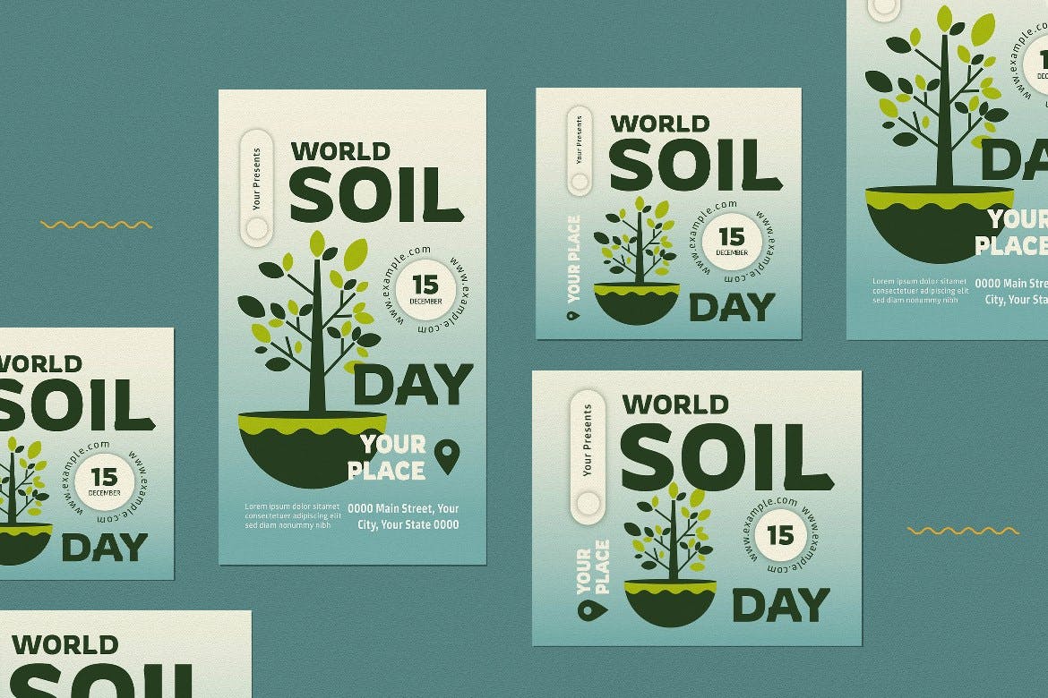 蓝色梯度渐变世界土壤日传单海报设计 Blue Gradient World Soil Day Flyer Set 设计素材 第3张