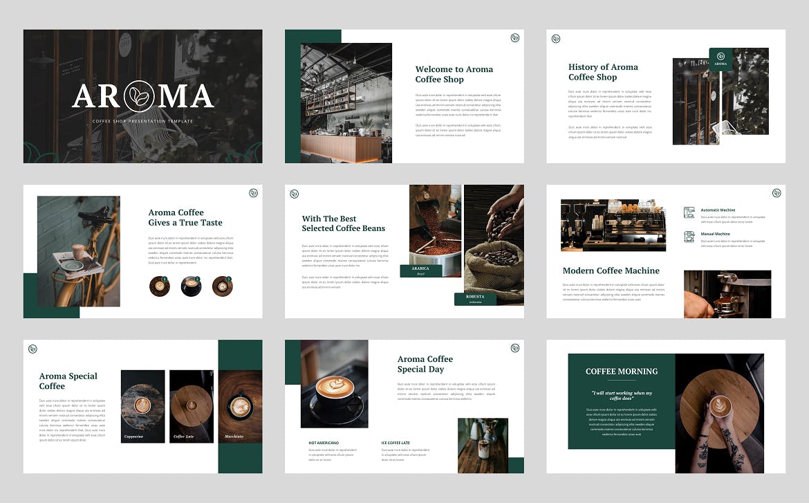 咖啡店和咖啡厅幻灯片演示PPT模板 Aroma – Coffee Shop & Cafe Powerpoint Template 幻灯图表 第5张