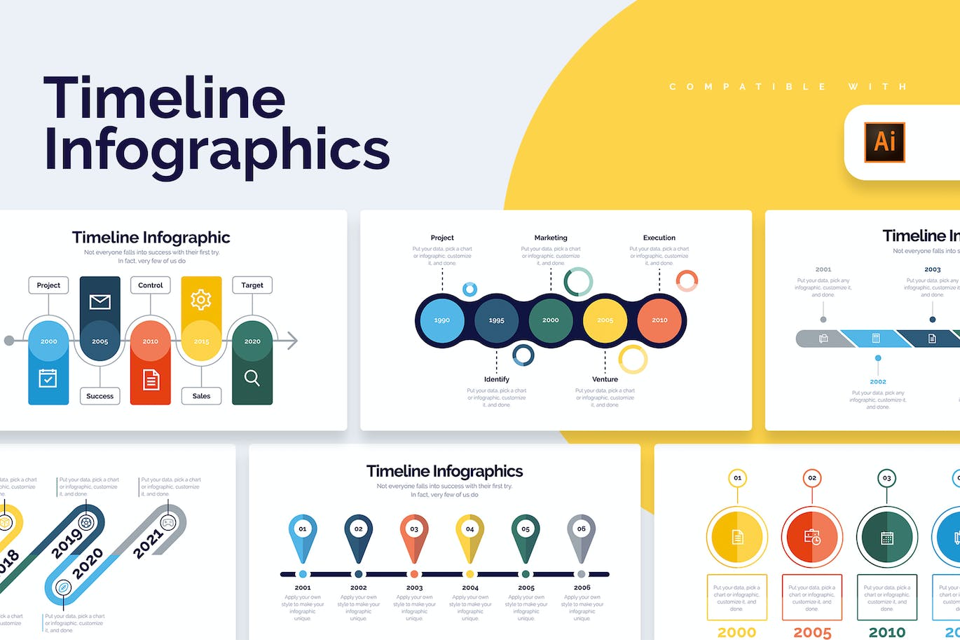 时间线/轴信息图表设计AI矢量模板 Business Timeline Illustrator Infographics 幻灯图表 第1张