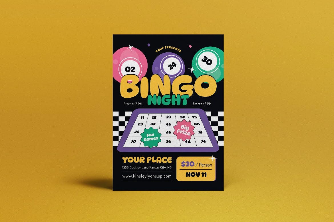 黑色平面设计宾果之夜传单海报素材 Black Flat Design Bingo Night Flyer Set 设计素材 第3张
