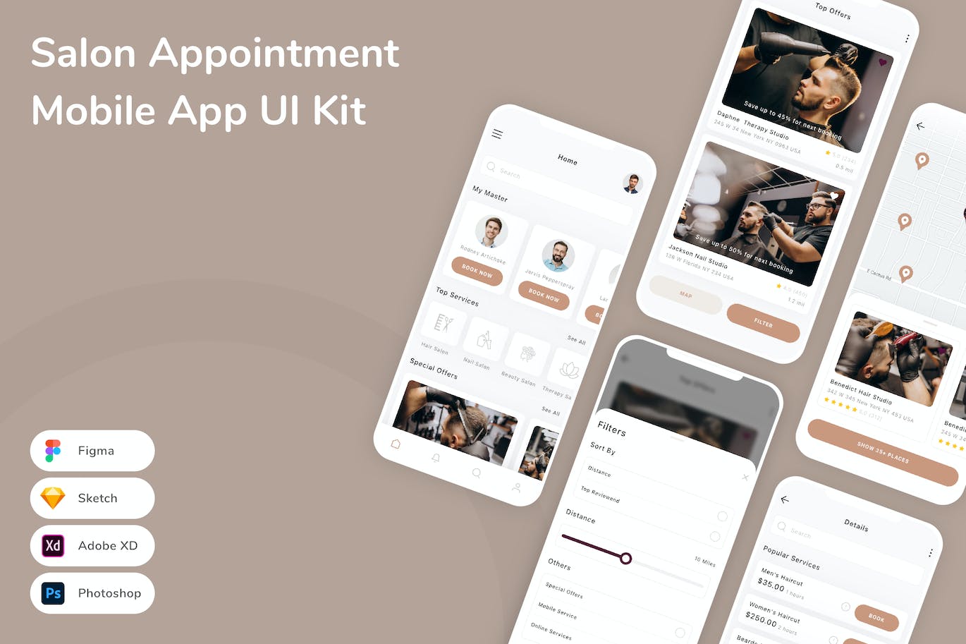 沙龙理发预约应用程序App界面设计UI套件 Salon Appointment Mobile App UI Kit APP UI 第1张