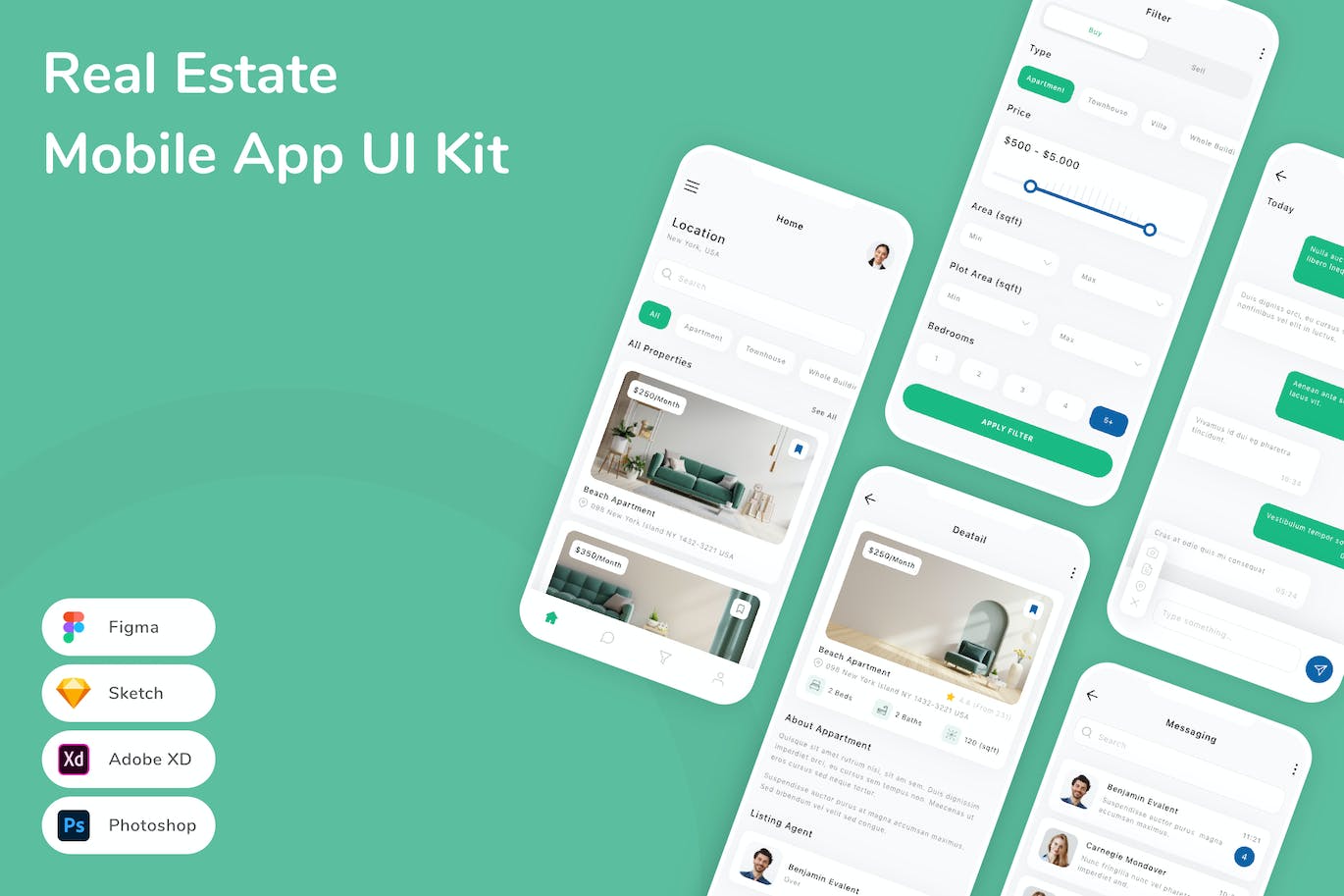 房地产App手机应用程序UI设计素材 Real Estate Mobile App UI Kit APP UI 第1张