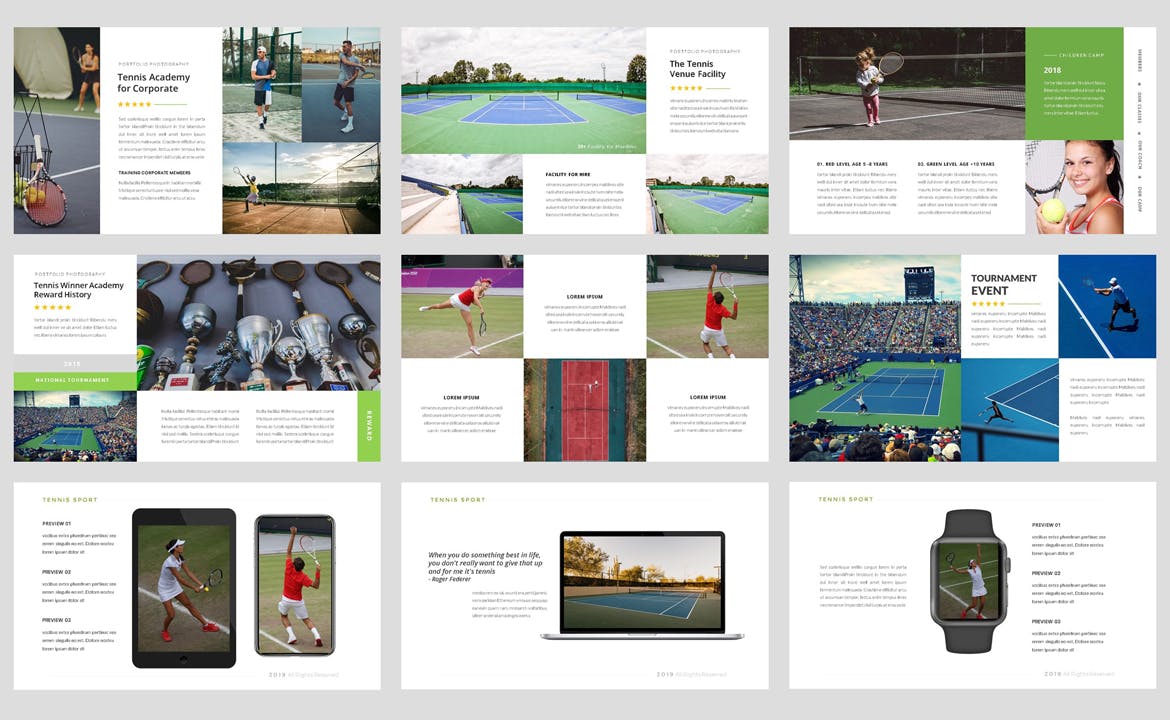 网球运动推广Powerpoint模板 Tennis-Sport Powerpoint Template 幻灯图表 第2张