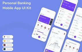 个人银行业务应用程序App界面设计UI套件 Personal Banking Mobile App UI Kit