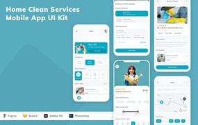 家庭清洁服务App应用程序UI设计模板套件 Home Clean Services Mobile App UI Kit